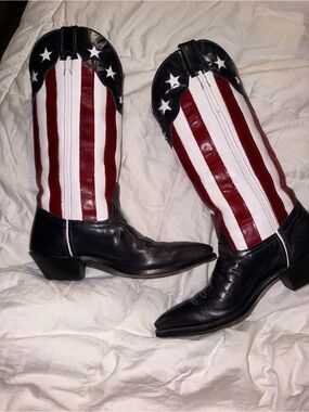 Women’s Vintage Code West Leather Cowboy Boots with American Flag Shaft